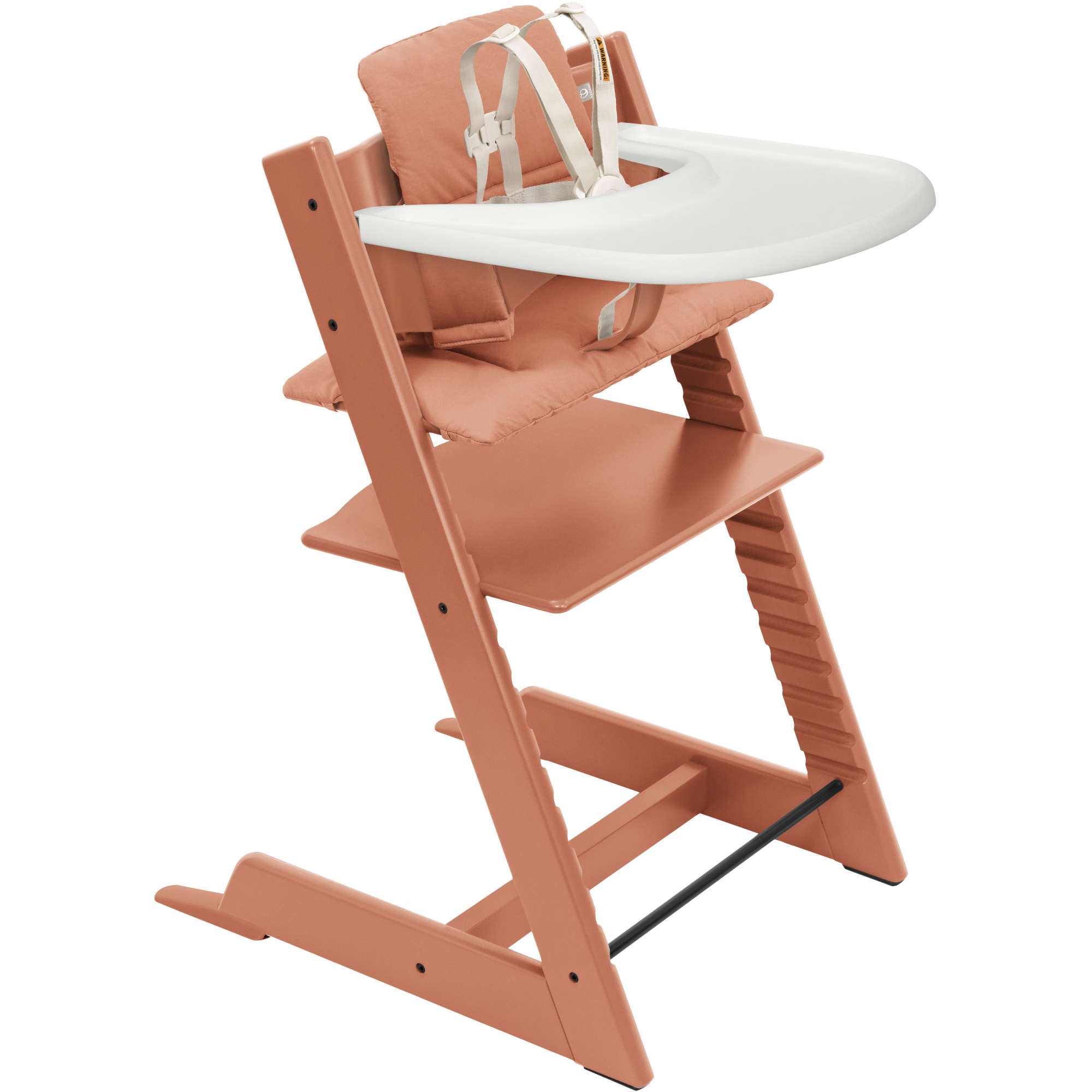 Tripp Trapp High Chair Terracotta, Terracotta Cushion and Stokke Tray