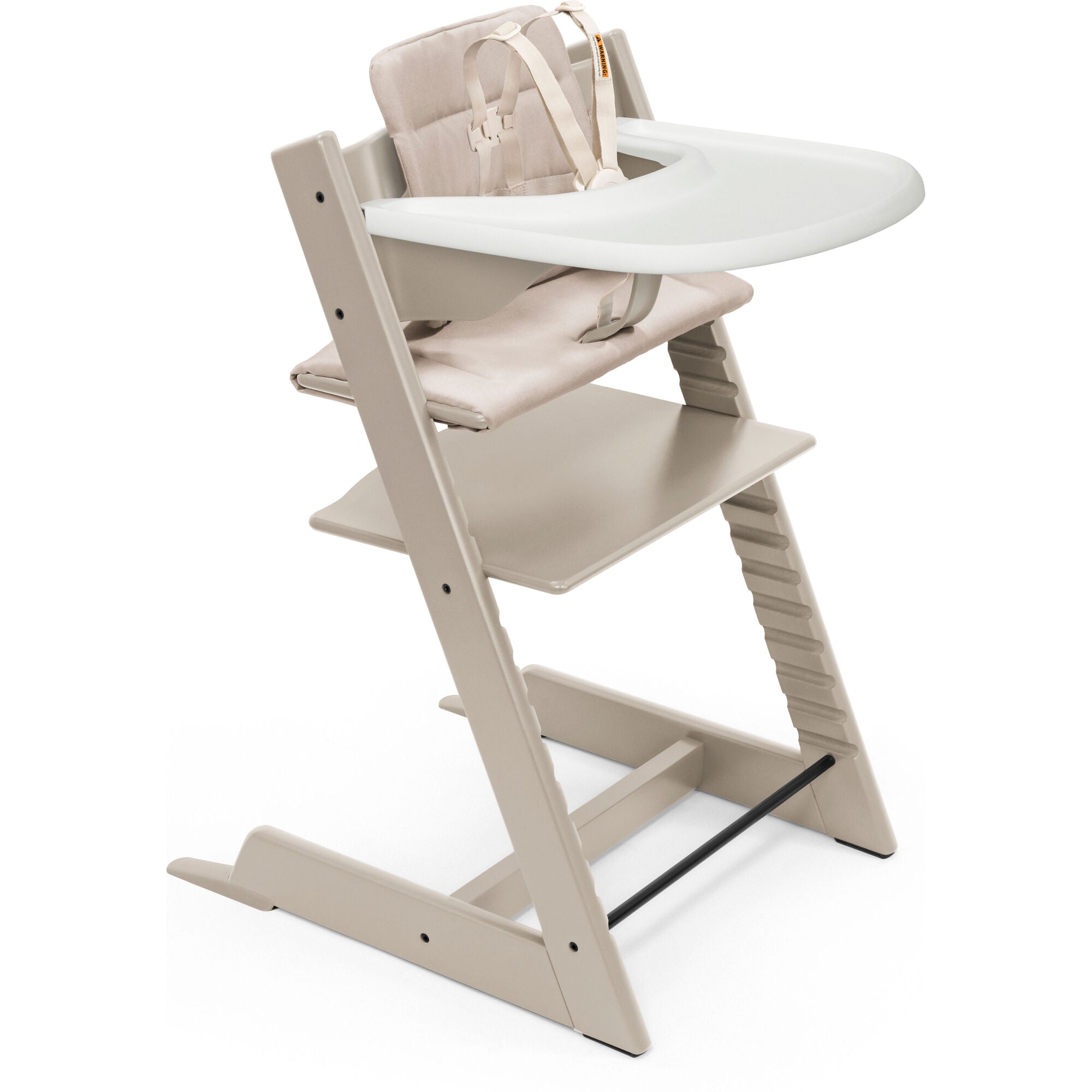 Stokke Tripp Trapp High Chair² with Cushion + Tray, Cashmere Grey + Beige Cushion, White Tray