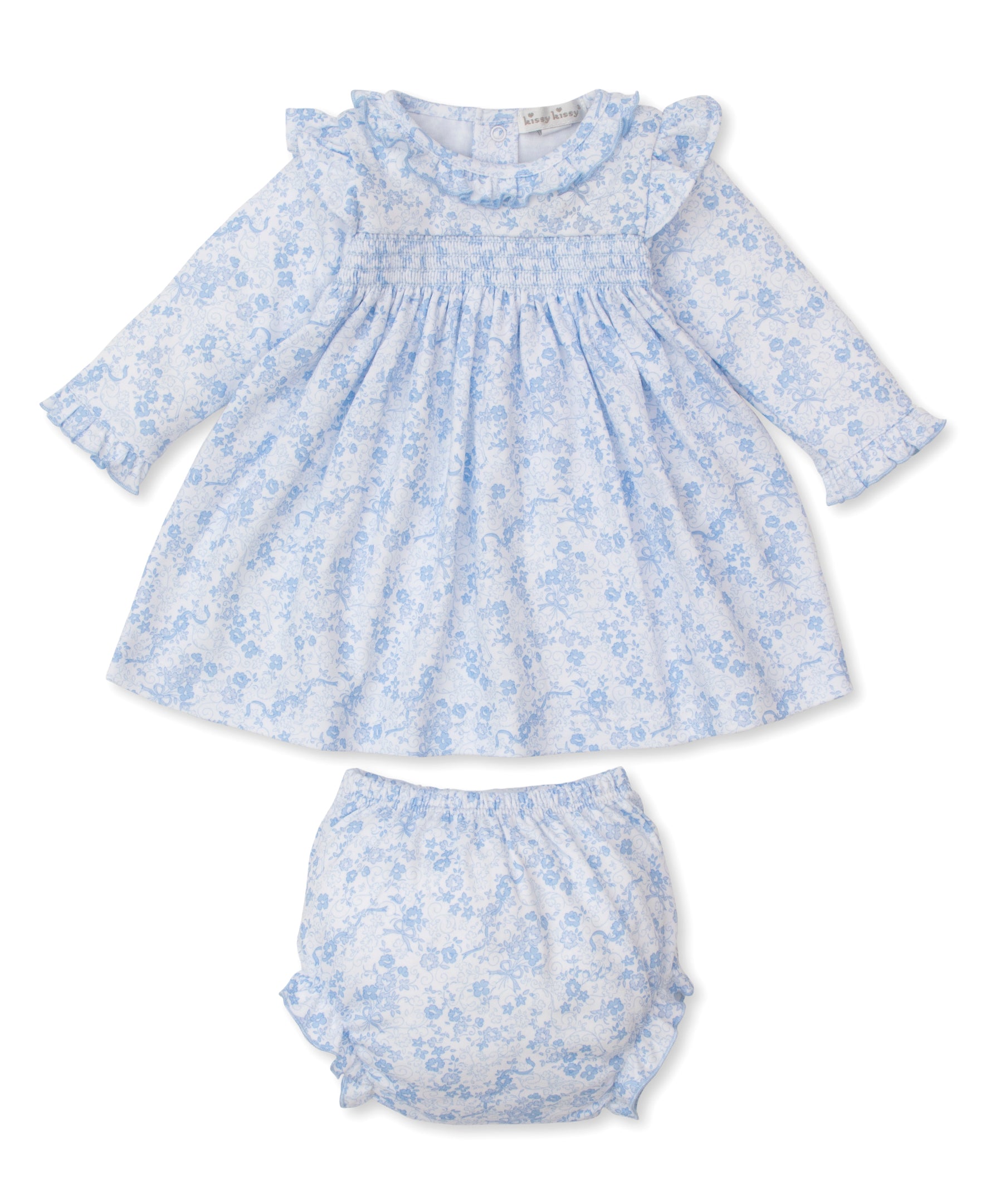 Kissy Kissy Smock Dress Set | Old English Roses Blue / 0-3m Kissy Kissy Smock Dress Set | Old English Roses Blue / 0-3m